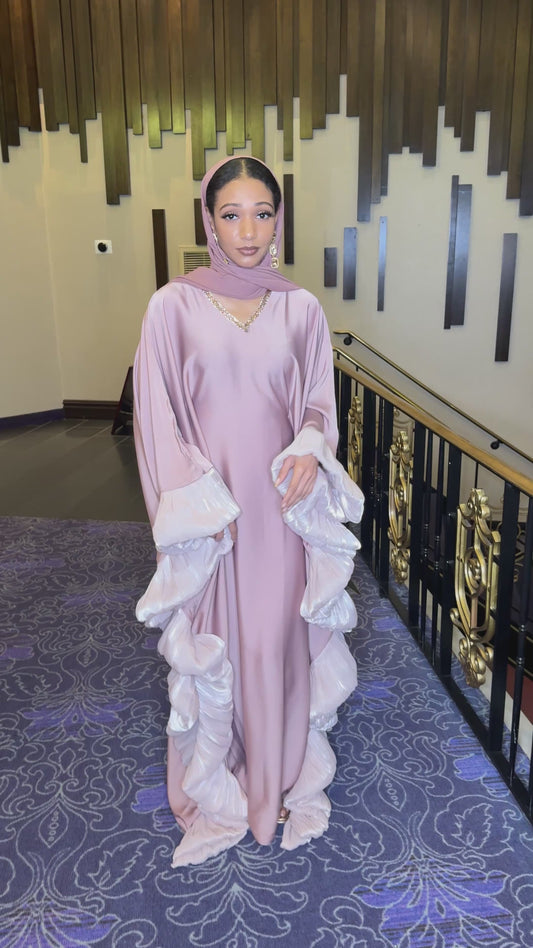 2 Piece Bubble Sleeve Abaya Blush